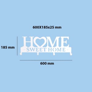 Portachiavi decorativo "Home Sweet Home" con tre ganci, bianco.