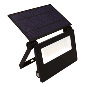 Faretto da esterno a LED t.b.t. nero con pannello solare per il giardino.