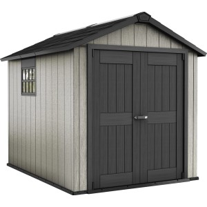Casetta da giardino in plastica Keter, grigia, 5,86 m², con doppia porta e finestra. Ideale per riporre gli attrezzi.