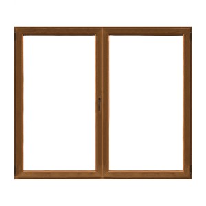 Finestra in PVC marrone a due ante.