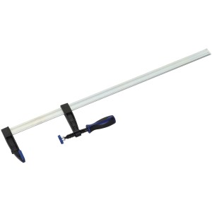 Morsetto a vite in ghisa LUX 600 mm, utensile di serraggio con manico blu-nero e guida zincata.