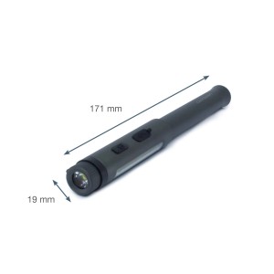 Torcia t.b.t. grigia con luce LED e superficie illuminante laterale, lunga 171 mm.