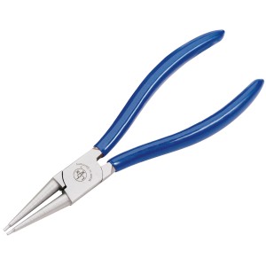 Pinza per anelli di sicurezza LUX per anelli interni, design dritto, manici blu.