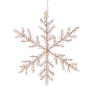Scintillante ornamento a fiocco di neve dorato per decorare l'albero di Natale.