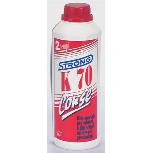 Olio per motori a 2 tempi, marca Strong K70 Corse.