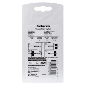Fischer Tasselli SX Plus 6x30 K, 30 pezzi, tasselli in nylon per diverse applicazioni.