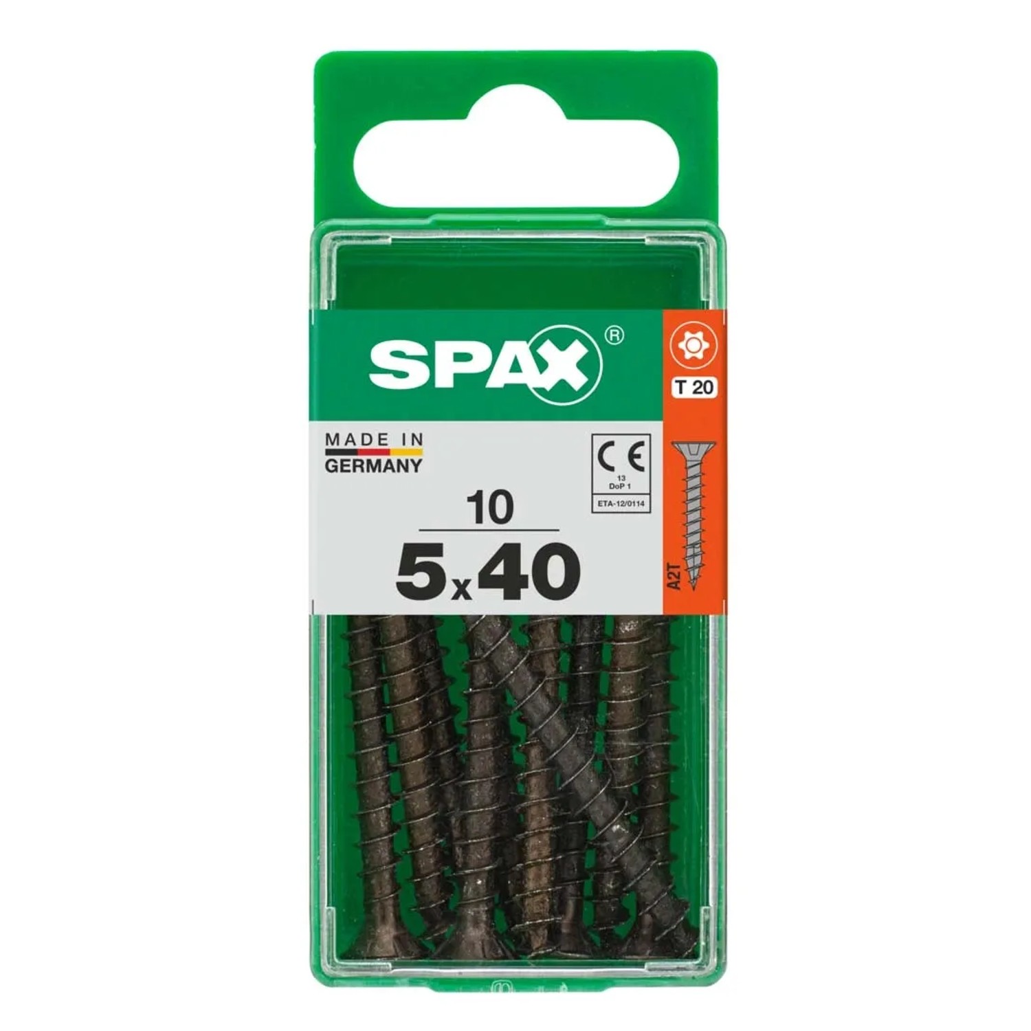 Viti universali Spax 5x40 mm, 10 pezzi in blister verde.