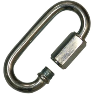 Moschettone argentato con chiusura a vite, aperto.