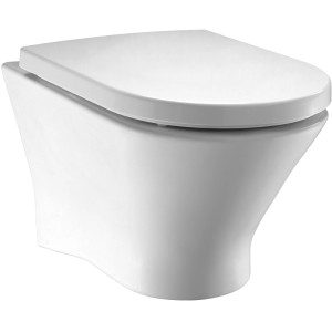 WC sospeso bianco (t.b.t.) con sedile WC chiuso.