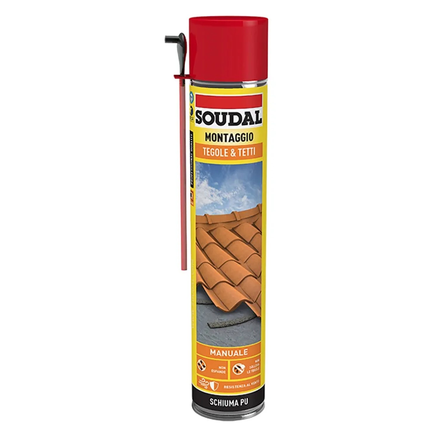 Bomboletta di schiuma poliuretanica Soudal per tegole e tetti.