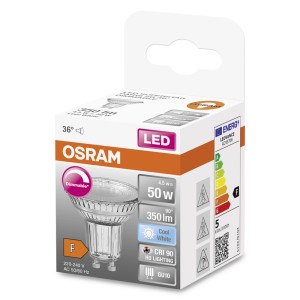Lampadina LED Osram GU10, dimmerabile, nella confezione originale.