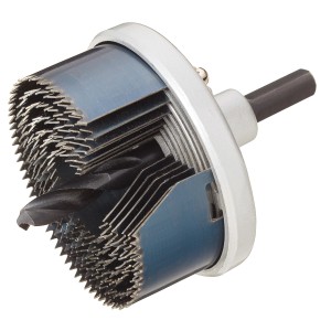 Set di seghe a tazza LUX da 9 pezzi con varie dimensioni, piastra di montaggio e punta di centraggio.