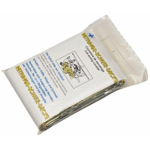 Coperta di salvataggio LUX confezionata, 160x210cm, oro/argento. Assistenza stradale e pronto soccorso per emergenze.