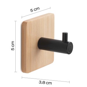 Appendiabiti da parete t.b.t. in bambù con gancio in metallo nero per bagno e cucina.