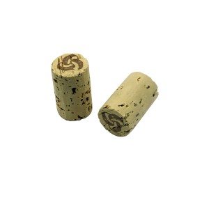 Due tappi di sughero con logo per bottiglie di vino o spumante.