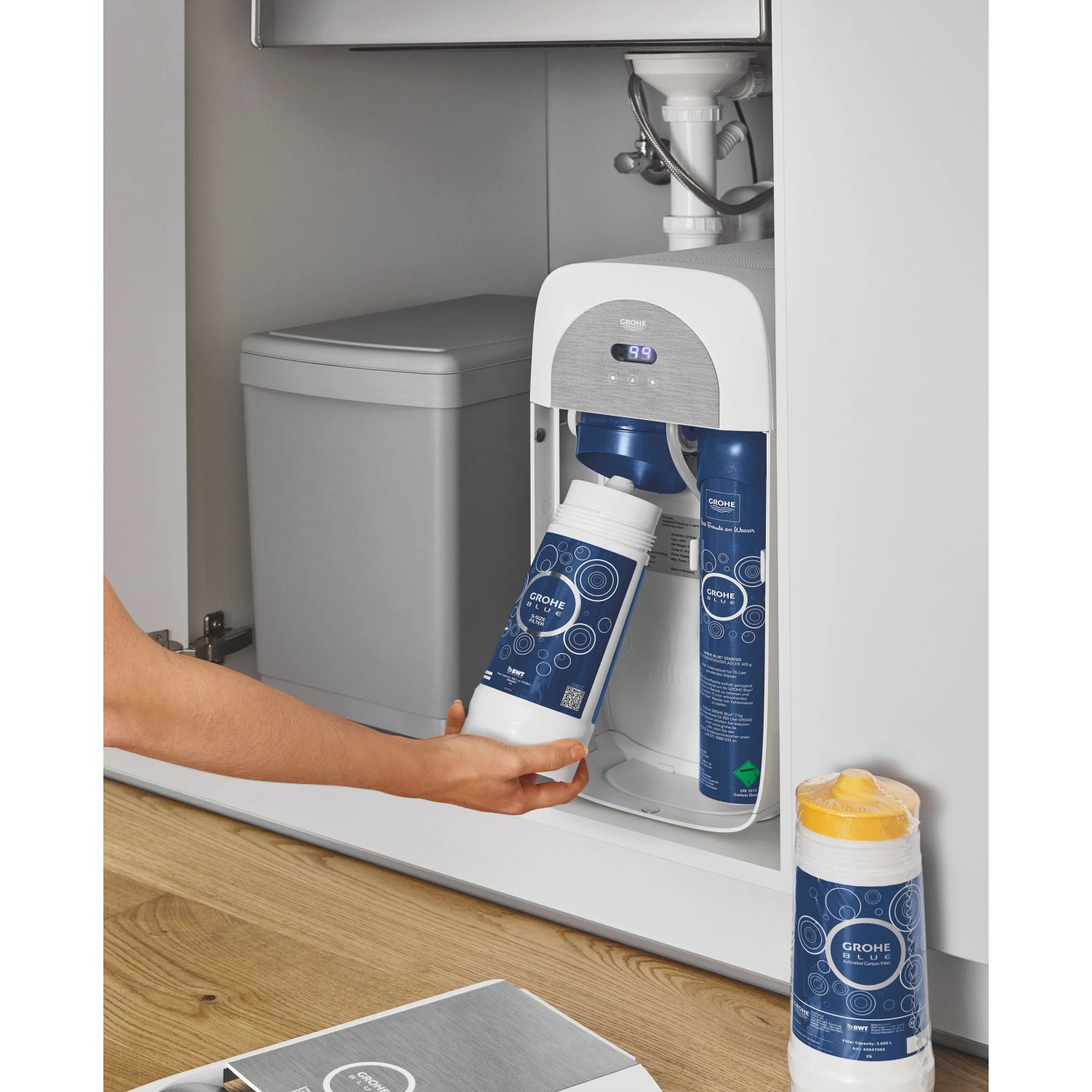 Il filtro Grohe Blue S-Size viene inserito in un sistema di depurazione Grohe Blue.