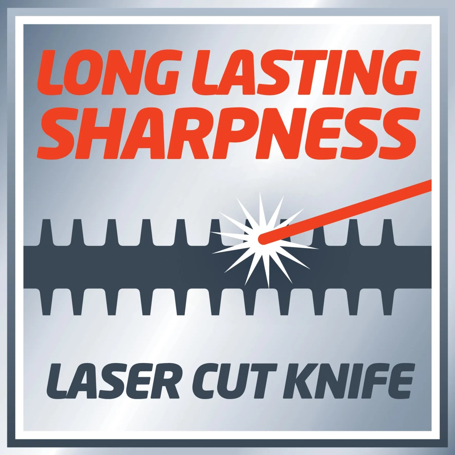 Immagine simbolo: Lama tagliata al laser del tagliasiepi a batteria Einhell per tagli precisi.