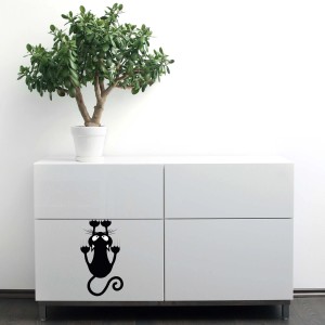 Adesivo da parete gatto graffia comò, sticker nero per mobili.