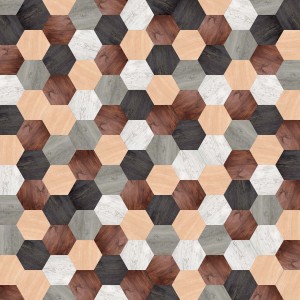 Tappeto moderno con motivo esagonale effetto legno, vari colori.