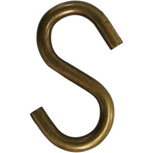 Gancio a S in metallo color oro per appendere e riporre oggetti.