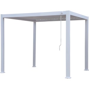 Gazebo t.b.t. bianco con meccanismo a manovella per protezione solare.