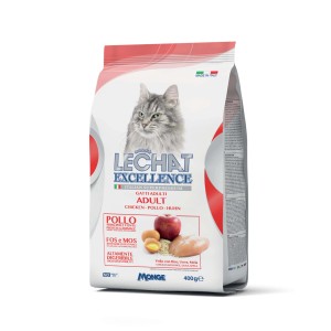 LeChat Excellence cibo secco per gatti adulti al pollo, confezione da 400g.