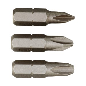 Set di inserti standard LUX, 3 pezzi: inserti a croce PH1, PH2, PH3 per avvitare.