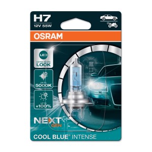 Lampadina auto Osram H7 Cool Blue Intense per luce bianca e brillante nei fari auto.