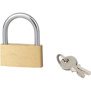 Lucchetto color ottone con due chiavi.