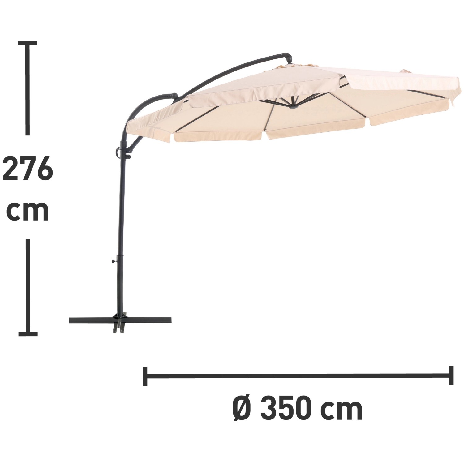 Ombrellone a braccio Cocoa Beach beige, Ø 350 cm, con manovella e palo laterale.
