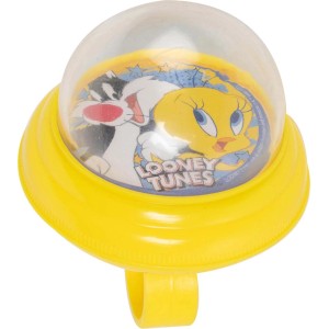 Campanello per bicicletta giallo con design Looney Tunes per manubrio.