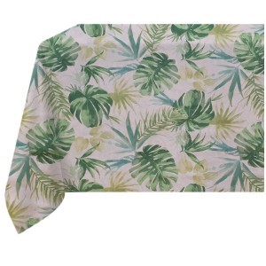 t.b.t. Tovaglia con motivo di foglie tropicali in verde e beige.