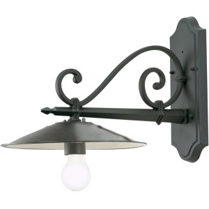 Applique da esterno t.b.t. nera in stile classico con braccio curvo e paralume.