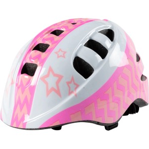 Casco da bici t.b.t. bianco con stelle rosa e motivo a zigzag.