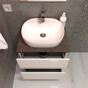 Mobile lavabo t.b.t. con lavabo da appoggio, bianco, con due cassetti.