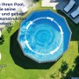 Piscina rotonda Gre Pool Pacific effetto legno, Ø 300 cm, in giardino. Piscina con parete in acciaio e sistema di filtraggio a sabbia.