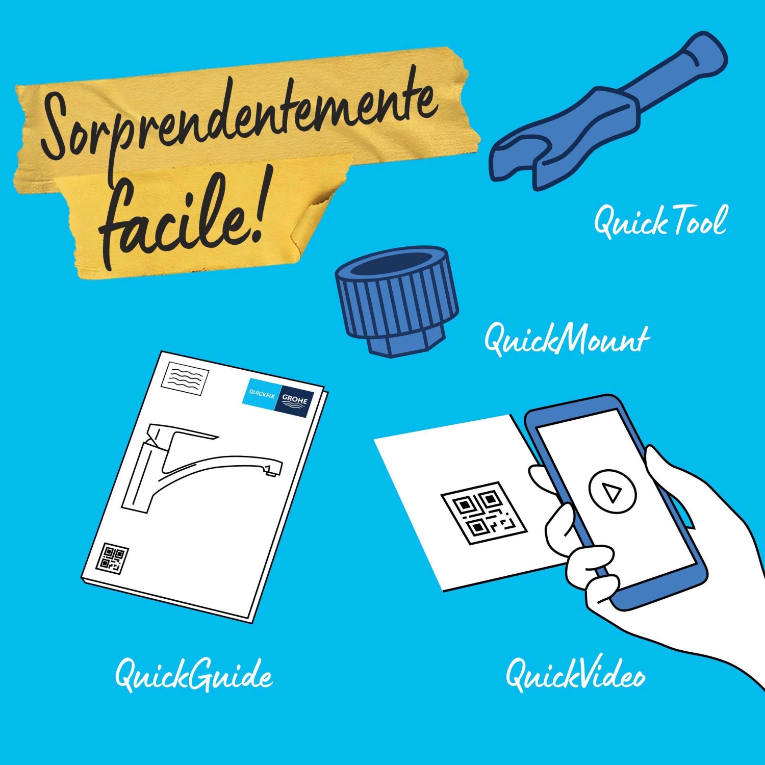 Miscelatore cucina Grohe QuickFix Start: Installazione facile con QuickTool, QuickMount, QuickGuide e QuickVideo.