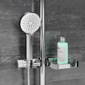 Asta doccia con doccetta e mensola per accessori doccia.
