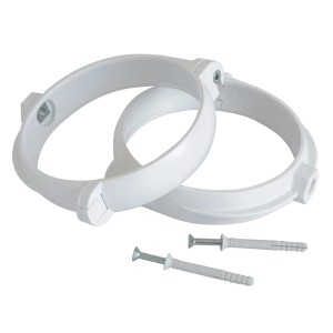 Collari per tubi bianchi con viti per il montaggio. Ideali per tubi di ventilazione.