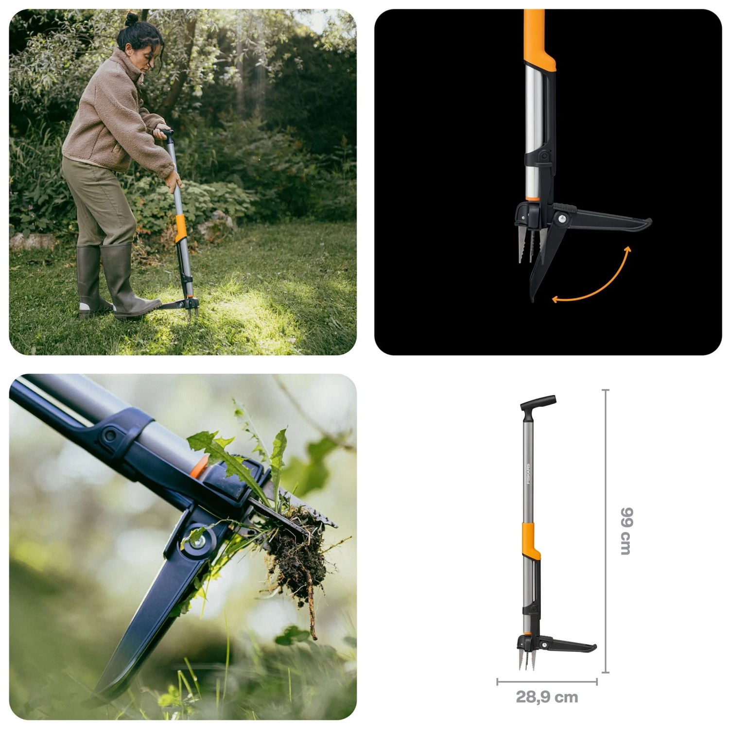 Fiskars Estrattore di erbacce Ergonomic: Diserbante con manico lungo e quattro punte.
