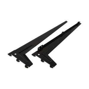Due staffe angolari nere a foro singolo, 48 cm, per mensole e costruzione di mobili.