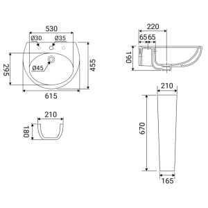 Lavabo in ceramica serie Idro 60 cm