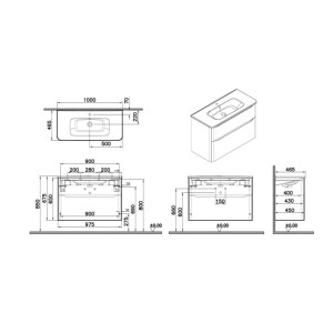 Mobile bagno base lavabo sospesa 2 cassetti Integra Round 100 cm matt green