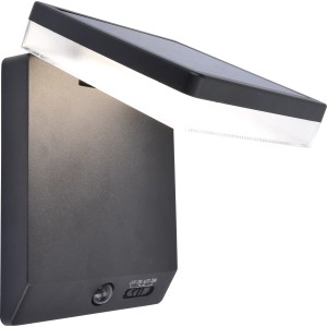 Lampada da parete solare a LED Lutec Moze nera e angolare con sensore di movimento.