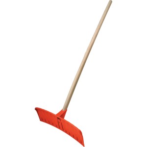 Pala da neve/spazzaneve arancione con manico in legno per servizio invernale.