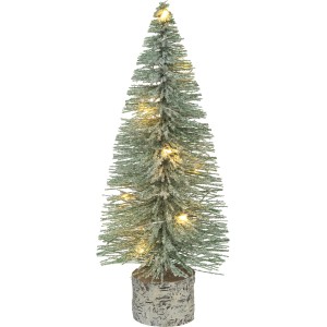 Abete decorativo illuminato per interni su base in legno di betulla.