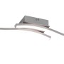 Plafoniera LED moderna argentata con elementi luminosi curvi.