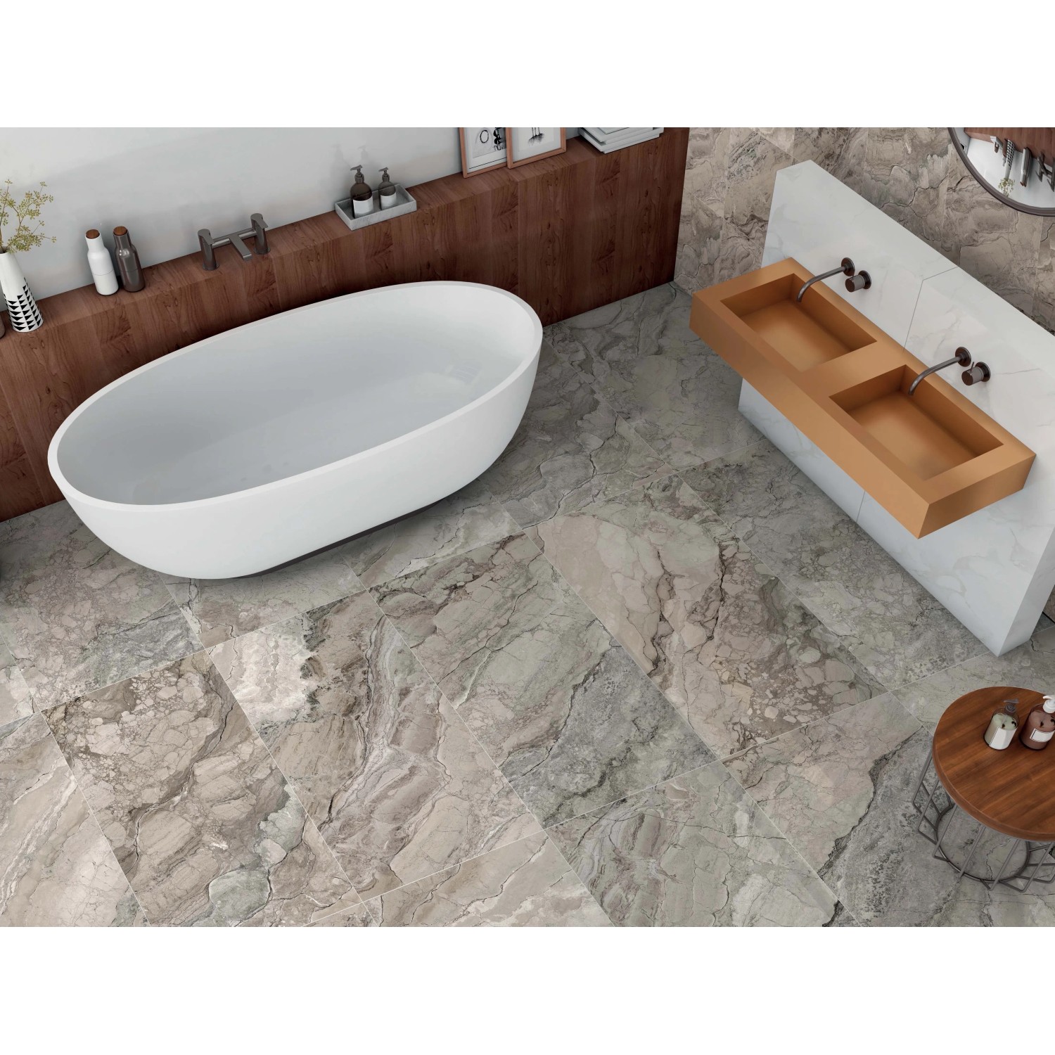 Marmor Rosone 60115 – Piastrelle In Marmo Naturale 60x60 Cm, Effetto Legno, Grigio E Beige