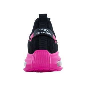 Scarpa da lavoro nera t.b.t. con suola rosa e scritta "TECHNOSAFE".