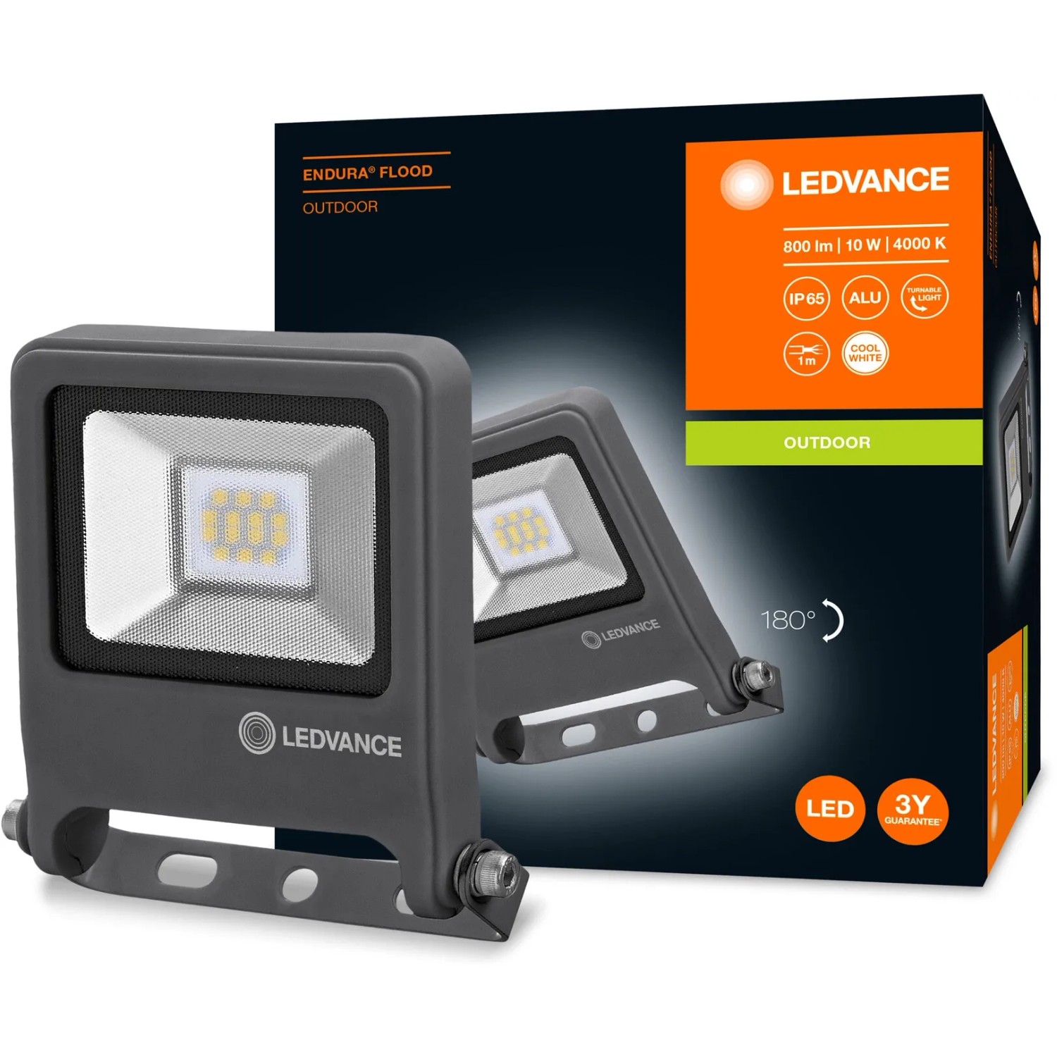 Faro LED da esterno Ledvance Endura Flood, 10W, grigio scuro. Proiettore per facciate e giardini.